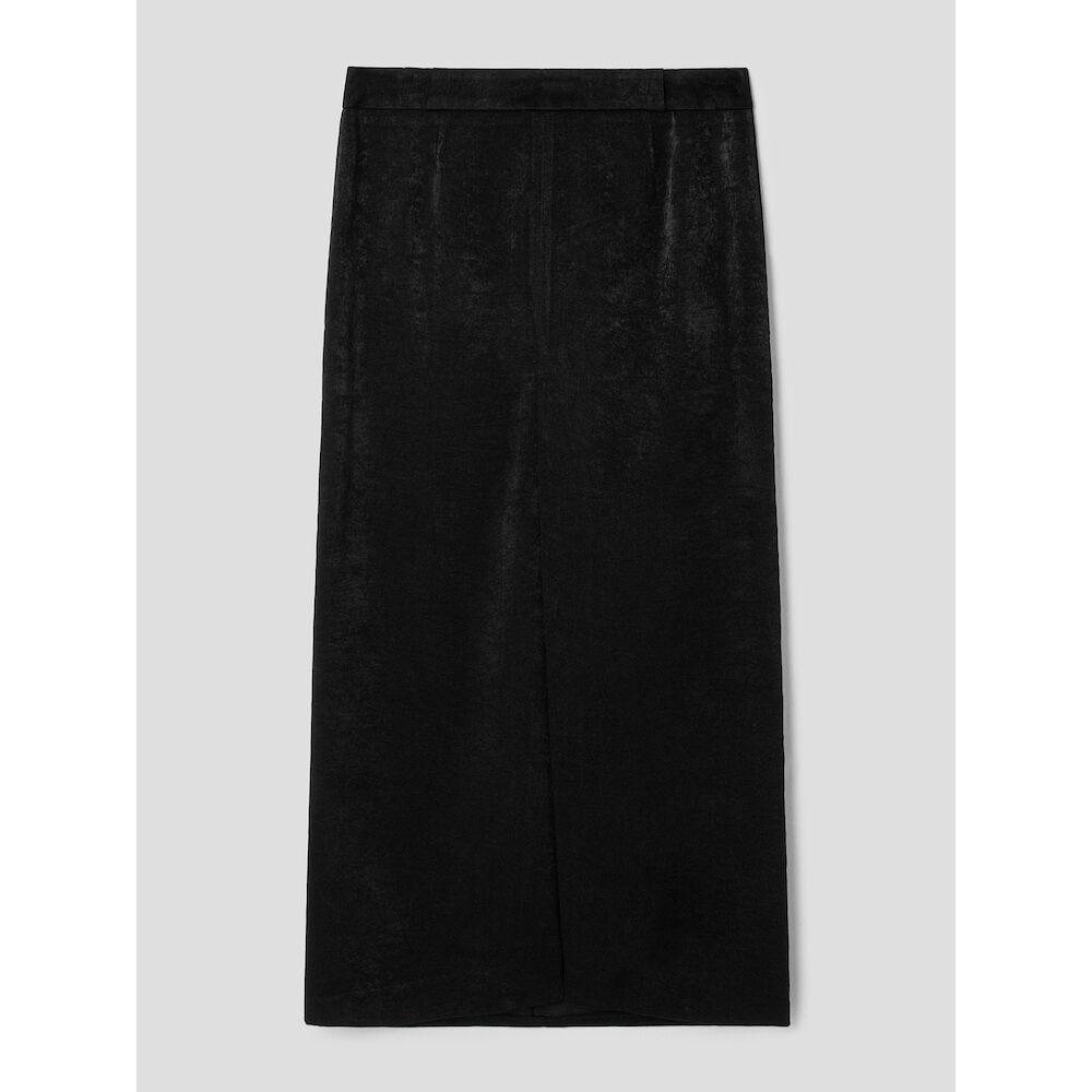 Anggae Velvet Satin Long Skirt Black