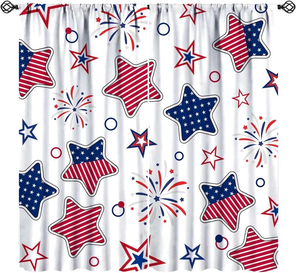 Farmhouse American Flag Curtains Boys Army Green Camo Vintage Stripe Us Print Window Kitchen Bedroom Curtain Polyester Ideal For Sleeping Area