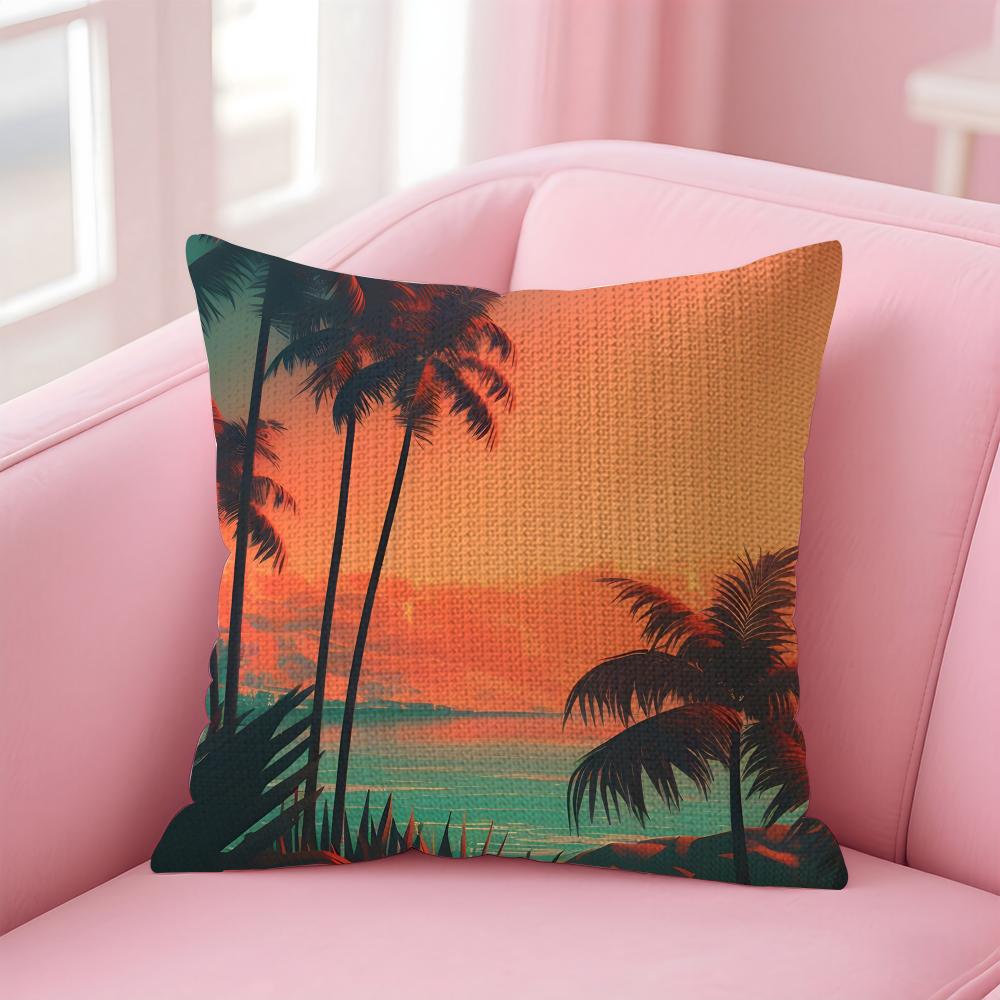 Tropical Scenery INS Cushion Cover Natural Linen Pillow Case DoubleSided Print Decorative Sofa Pillowcase Home Decor Gift