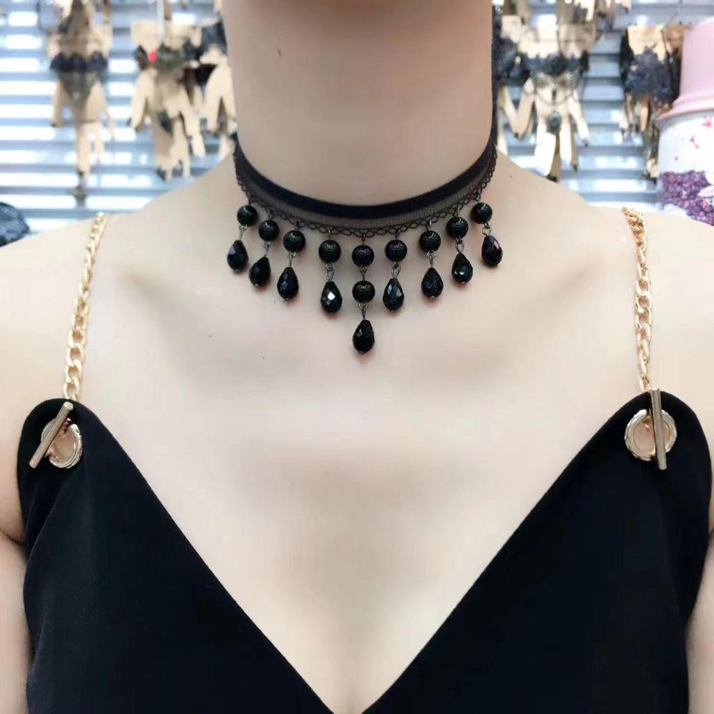 Handmade Black Lace Crystal Clavicle Necklace - European & American Popular Jewelry