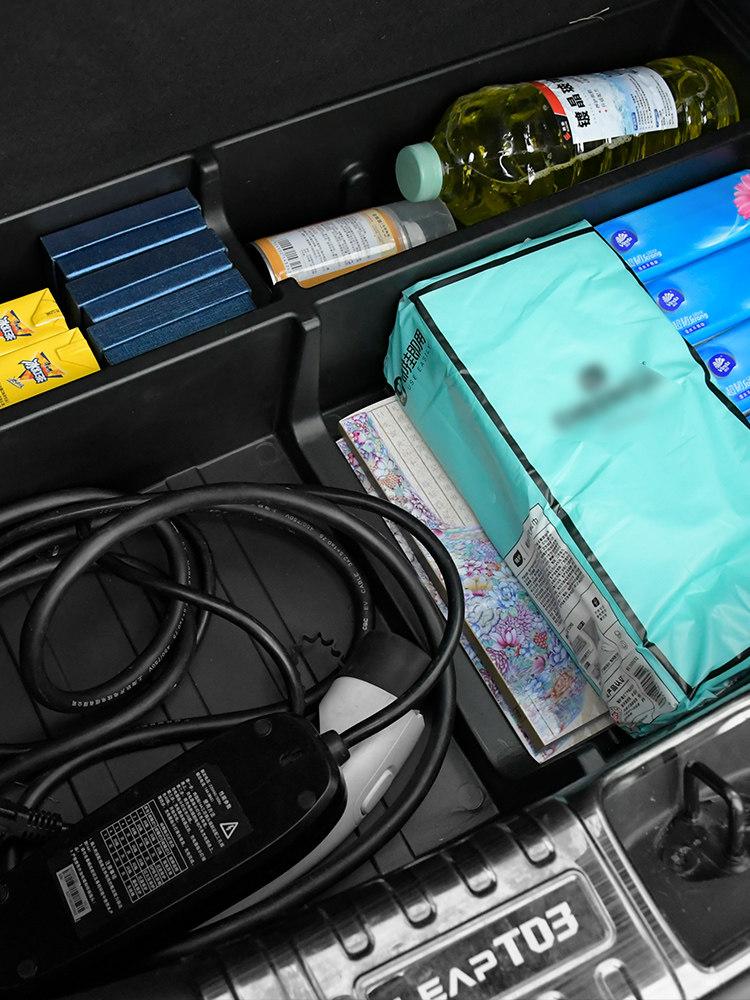 For Leapmotor T03 2021-2025 Trunk Storage Box With Cover Plate Channel Storage Box Interior Modification accessories