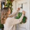 Wooden Clover Hanging Decor St. Patrick's Day Door Sign with Hemp Rope, Rustic Double Layer Shamrock Green Artificial Floral Wreath Flowers and Fabric