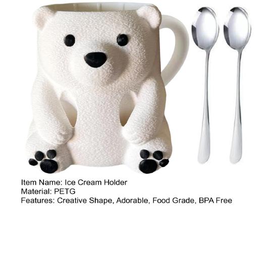 Polar Bear Ice Cream Cup Holder 3D Printed Cute Animal Ices Creams Cooler Container Leak-Proof Ice Pint Holder