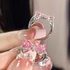 Y2K Rosa Kristall Schleife Zirkon Ringe für Damen Mode Süß Liebenswertes Mädchen Offen Verstellbarer Ring Kpop Party Schmuck Geschenk 2023