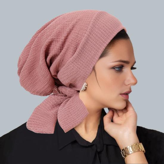 Turban Hat Lightweight Loose Fit Fully Cover Stretchy Knit Headscarf Pure Color