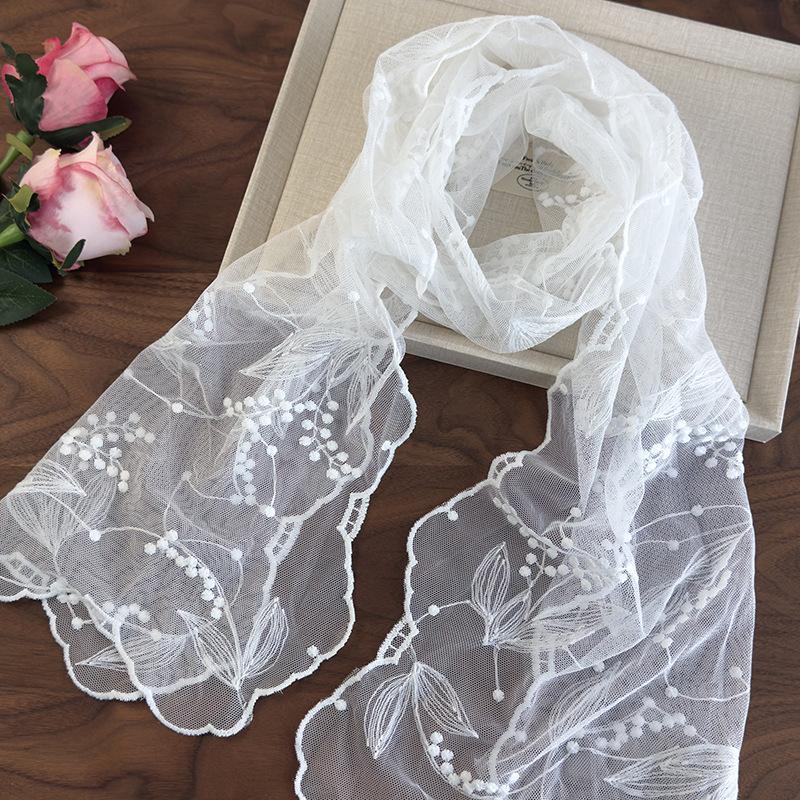 

Korean Version Of Retro Solid Color Lace Embroidered Scarf Women S Versatile Decorative Multi-Functional Long Headscarf Yarn 140-33cm