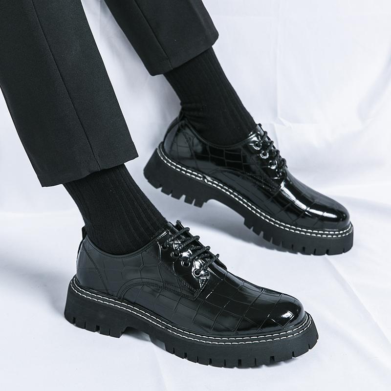 Modische Herrenschuhe PU Großer Zeh Dicke Sohle Abriebfeste Schuhe Britische Schnürschuhe Business Büro Derby Schuhe Größen 38-45 Herrenschuhe