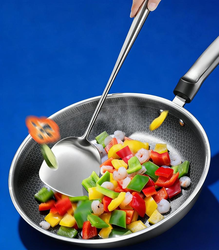 Liang Sheng 304 Stainless Steel Stir-fry Cooking Spoon Set with Extended Handle
