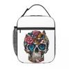 Floral Sugar Skull Insulated Lunch Bag for Women Children Portable Food Boxes Thermal Lunch Box Tote