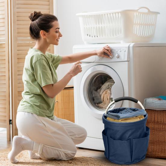 Portable Storage Basket Dirty Clothes Organizer with Side Pockets Handle Design Large Capacity Waterproof Laundry Basket