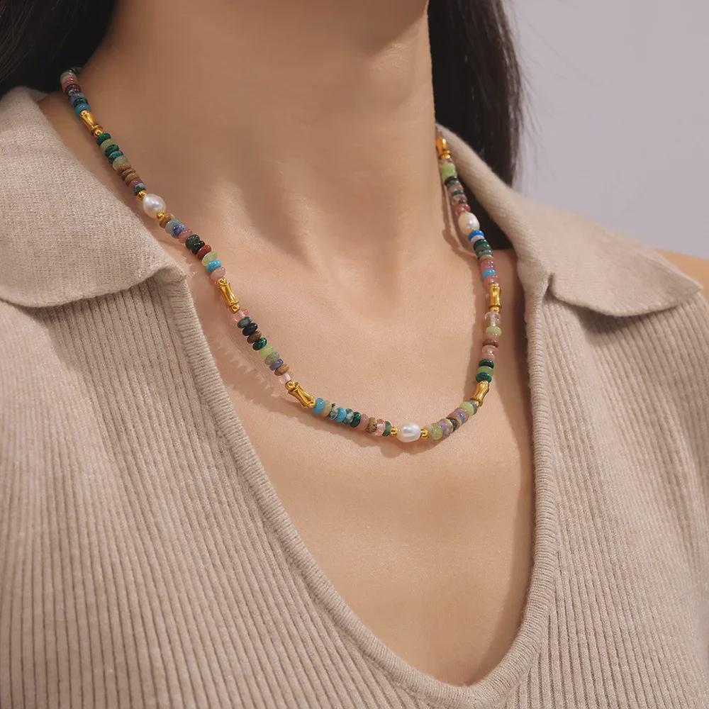 Freshwater Natural Bohemian Pearl Stone Beaded Necklace Bracelet Set