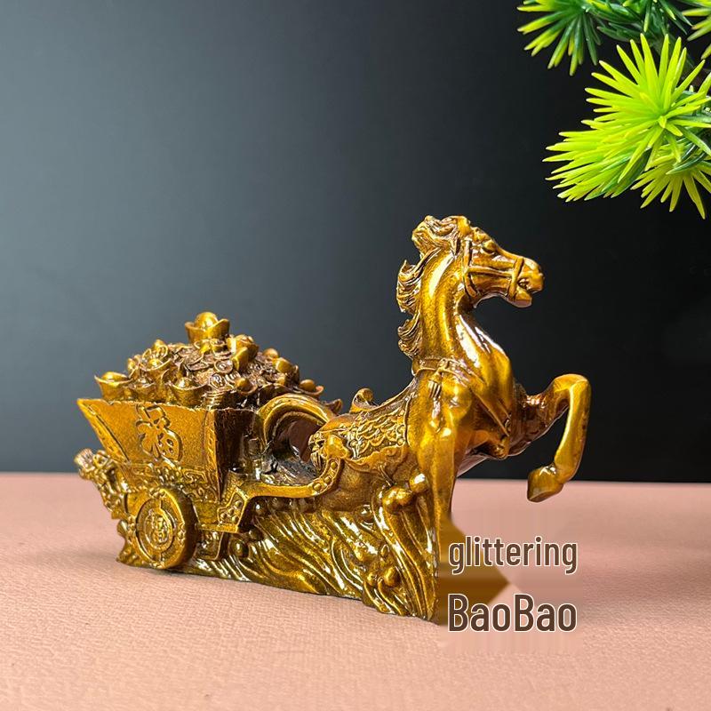 Copper Gold Horse Yuanbao Zodiac Carriage Ornament
