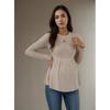Maternity Knit Top with Vertical Stripes and Waist Pleats for Comfortable Fit