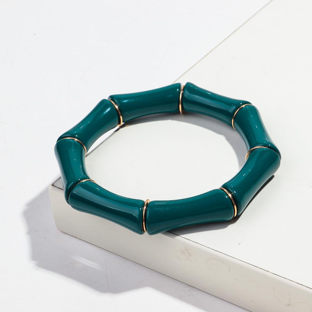 Retro Chunky Bamboo Curved Tube Acrylic Bracelets for Women New Trendy Resin Beaded Stretchy Stack Bangle Couple Jewelry Gifts