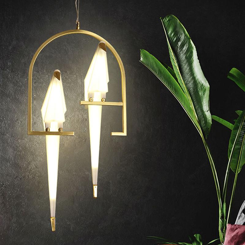 Nordic Pendant Light Gold Bird Cage Living Room Bedroom Origami Bird Light Kitchen Hanging Lamp Dining Room Paper House Lights