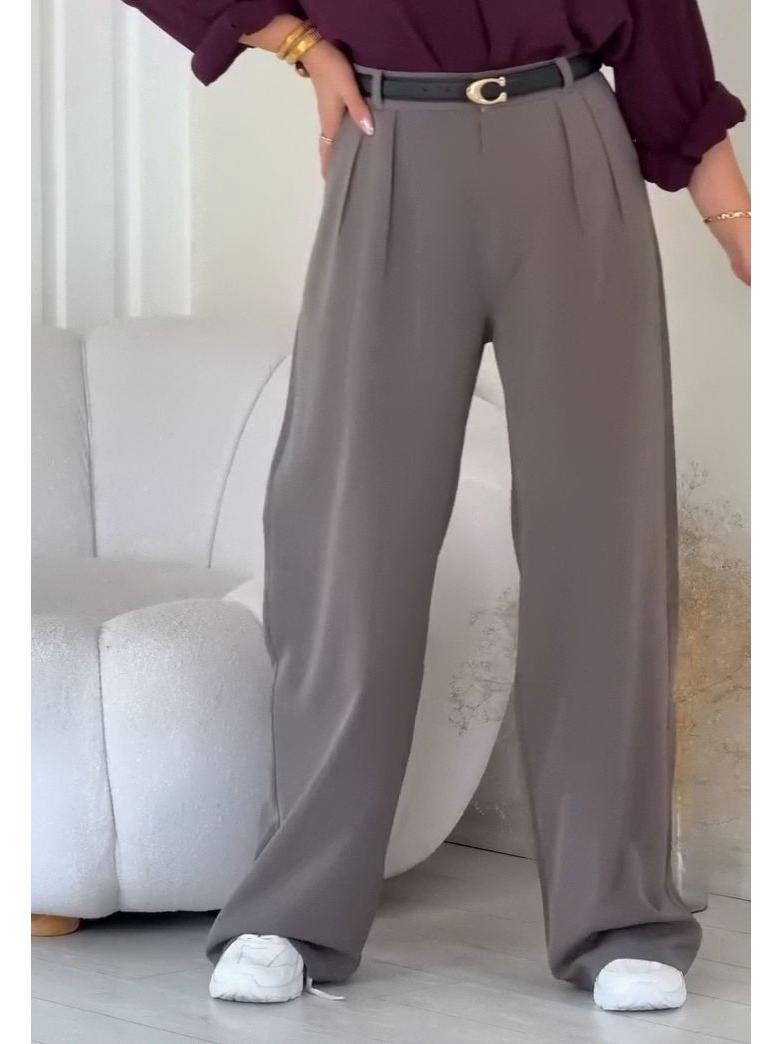 

Women s High-Waisted Drapey Wide-Leg Trousers with Belt and Pockets - European & American Fashion 2025 Summer Collection XXL