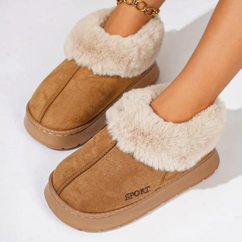 Anti-slip Thick Plush Snow Boots Women Faux Suede Platform Fur Winter Boots Woman Slip On Warm Cotton Padded Shoes Female
