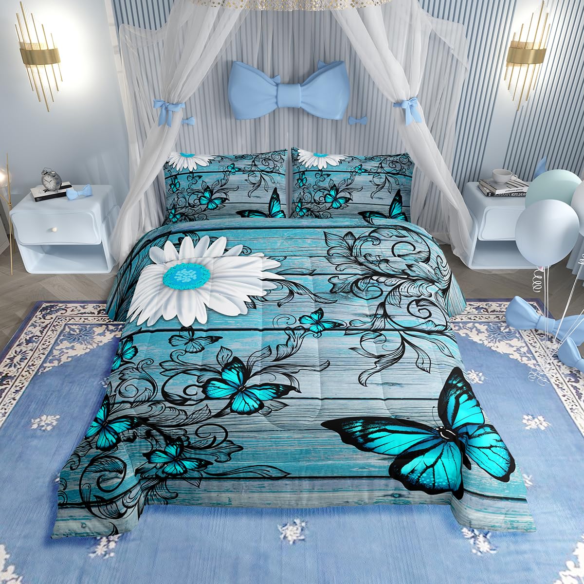 

Comforter Butterfly Watercolor Style Spring Insects Animal Design Bedding Set Decorative 3 Piece Comforter Sets Comforter (quilt)-EU Single(135*200cm)3pcs