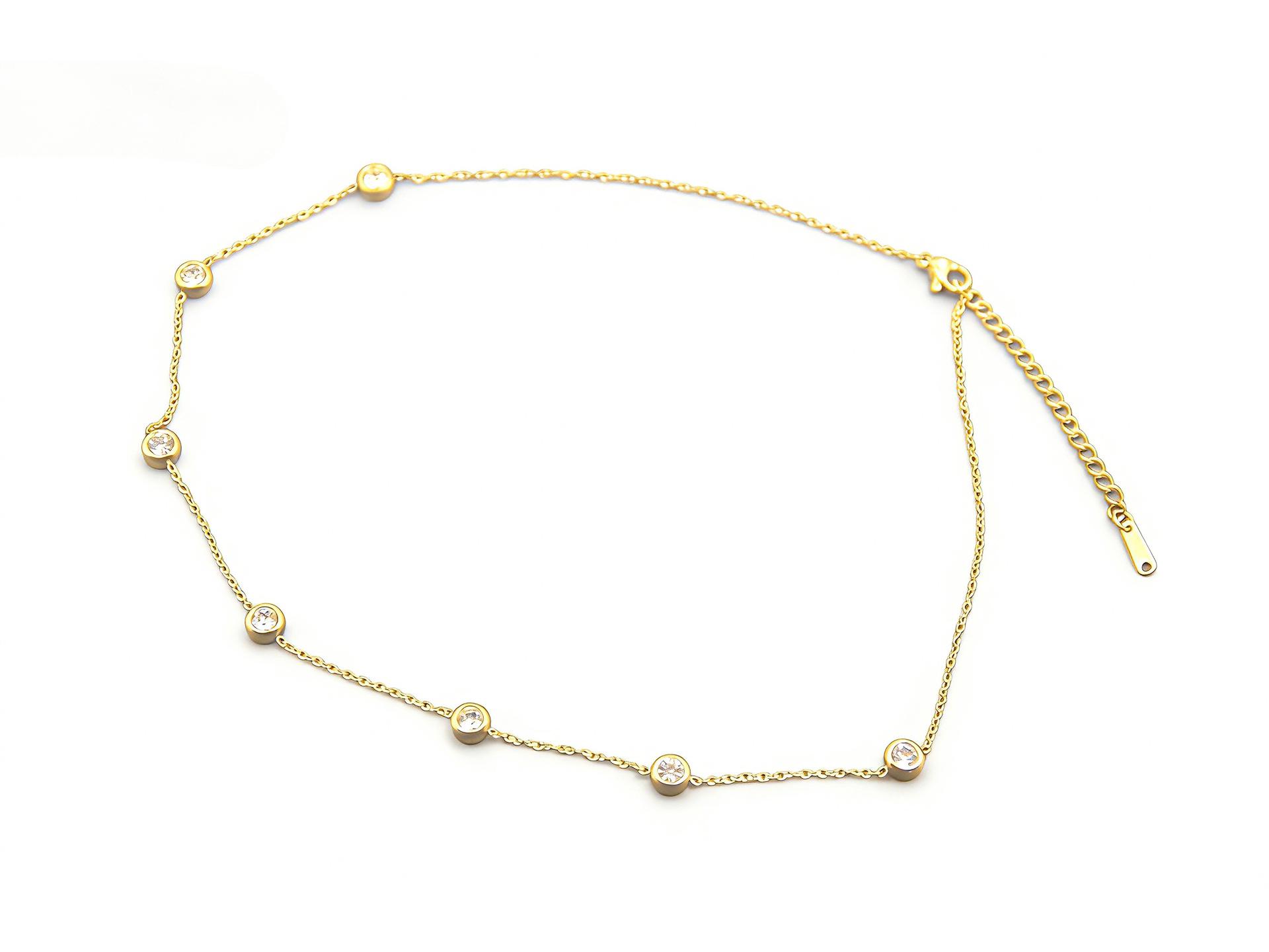 Gold-Plated Zircon Inlaid Stainless Steel Pendant Necklace - Simple, Stylish, Versatile золотой