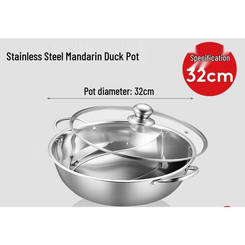 Ruhan 32cm Thickened Stainless Steel Divided Hotpot