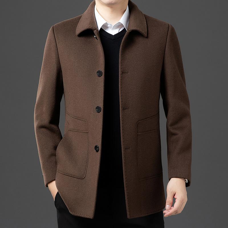 Men's Winter Double-Sided Wool Coat with Detachable Down Liner - Casual Windbreaker Jacket for Middle-Aged Dads