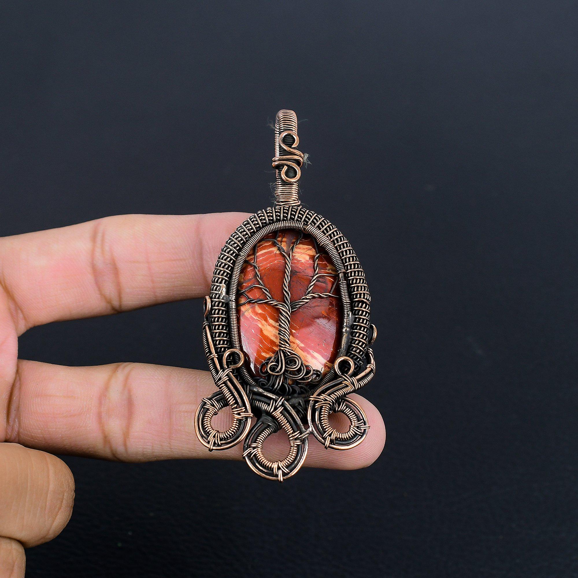 

Red River Jasper Pendant, 999 Copper Wire Wrapped Pendant Handmade Gemstone Jewelry, Gifts For Wife Brand New Pendant 2.25 Inches