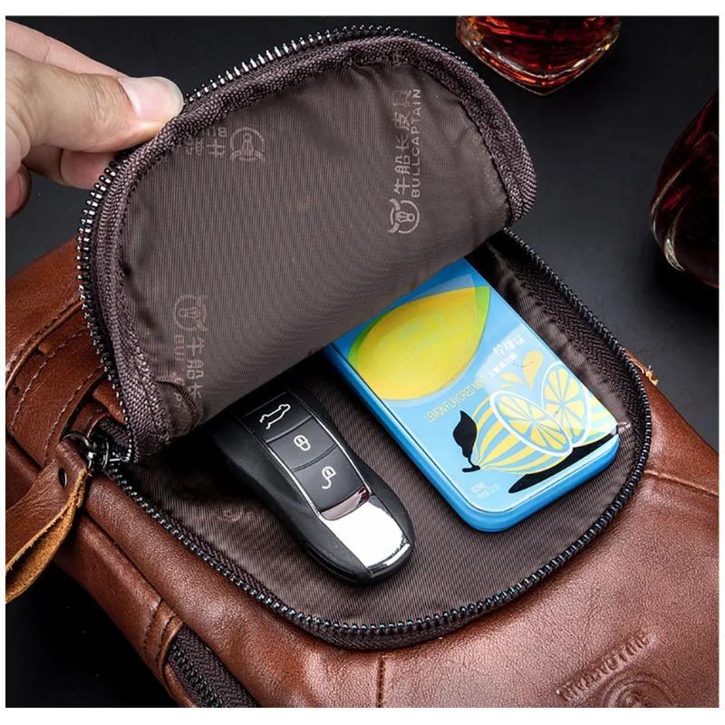 2024 New 100% Cowhide Leather Casual Fashion Crossbody Chest Bag Men's Leather Bag USB Charging Travel Shoulder Bag Daypack Male