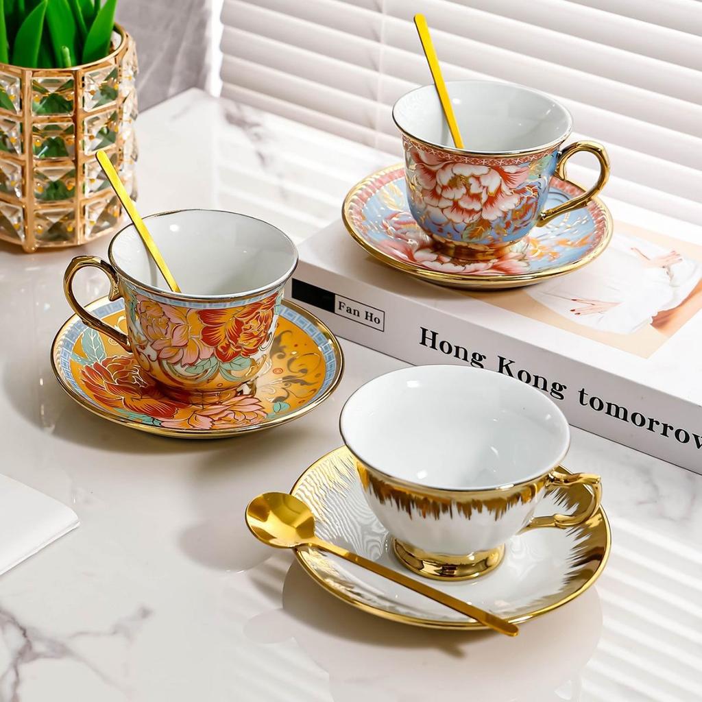Coffee Cup Set European Cup Saucer Coffee Cup Household Retro British Tea Set French Afternoon Tea Exquisite Couple