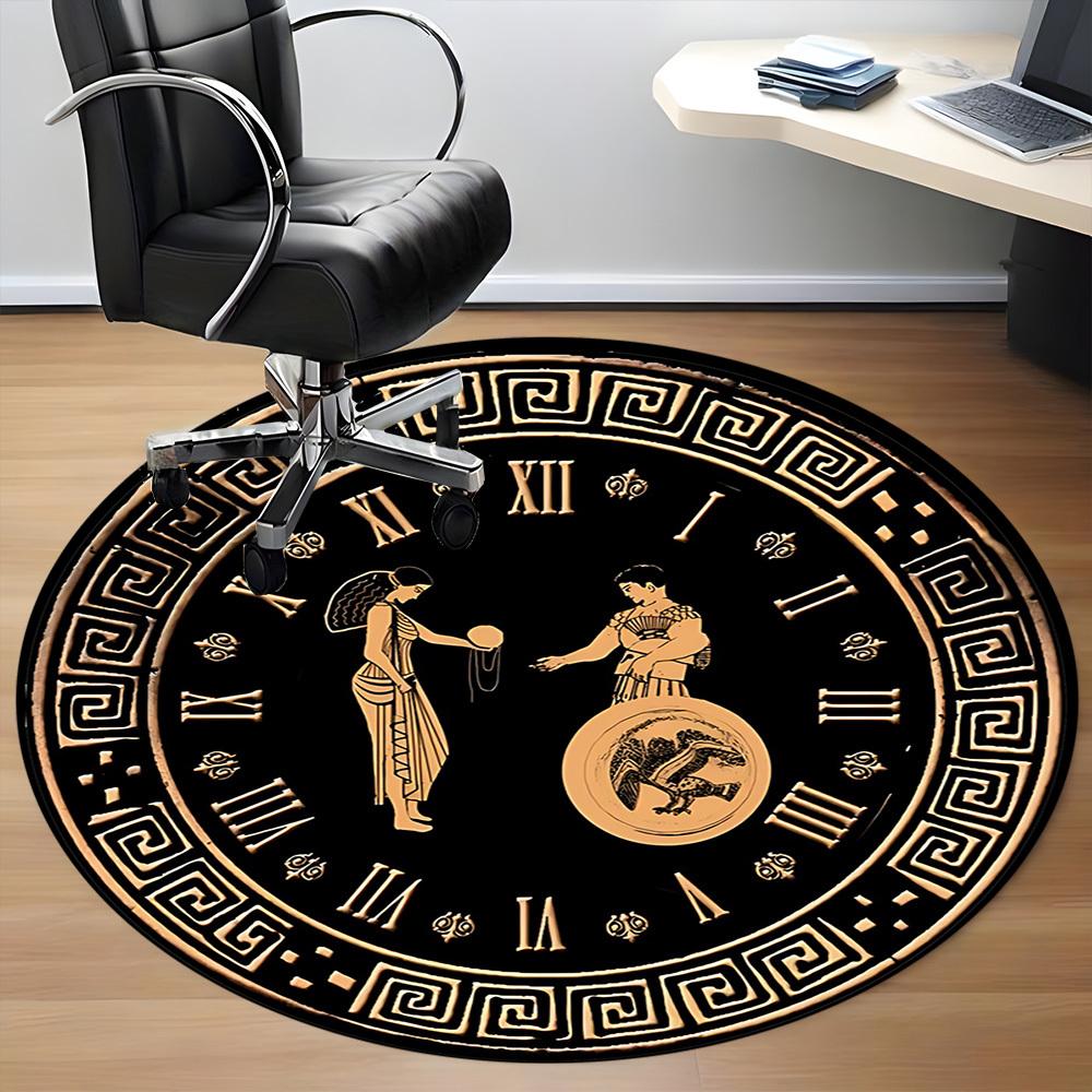 1PC Clock Ancient Pattern Office Round Area Rug, Mat Suitable For Office, Under Office Chairs Bedroom Living Room Home Decor, Room Deco