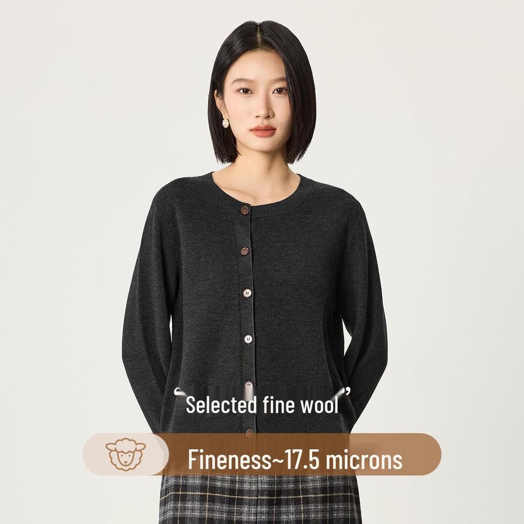 Northern Deer 2025 Early Autumn Women's 100% Wool Cardigan Two-Piece Set with Diagonal Lapel Style