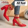 Aphixta 3.94/2.76Inch Super High Square Heels Pumps Women 2cm Belt Buckle Metal Buckle Strap Shoes Pointed Toe Big Size 35-53