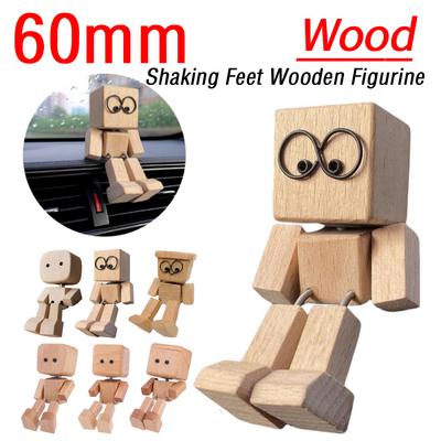 Shaking Wooden Man Figurine Car Decoration Small Ornaments Leg-swinging Robot Figurine Cute Wood Man Car Good Creative Gifts