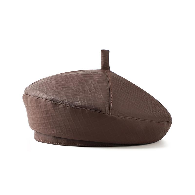 Beret PU Leather British Retro Style, Autumn And Winter New Women'S Black Berets Hat Painter Cap Female
