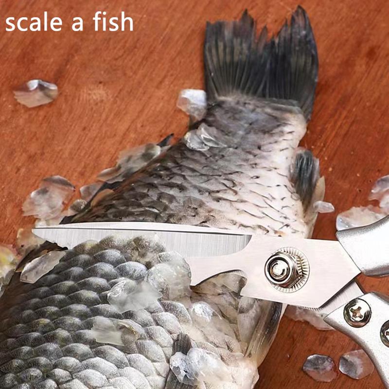 Professional Stainless Steel Kitchen Scissors With Aluminum Alloy Handle - Perfect For Cutting Chicken Bones Meat Fish