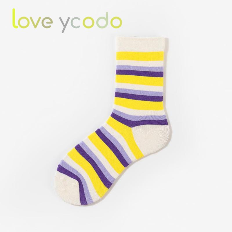 

Весенне-осенние женские повседневные носки средней длины из чистого хлопка в полоску One Size