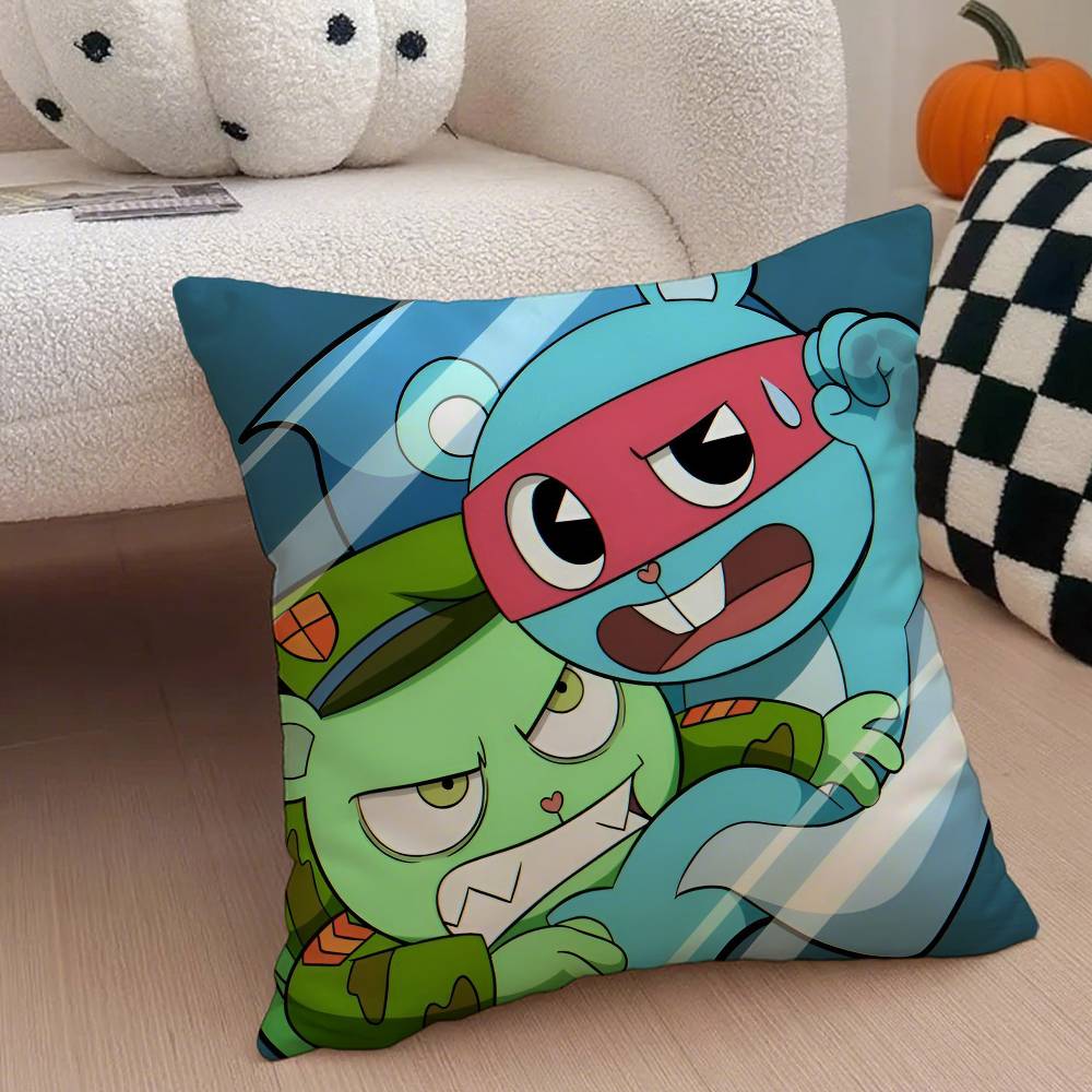 H-Happy Tree F-Friends N-Nutty Kissenbezug Milbenschutz Kissenbezug Verdeckter Reißverschluss Seidiger Kurzplüsch Sofakissenbezug