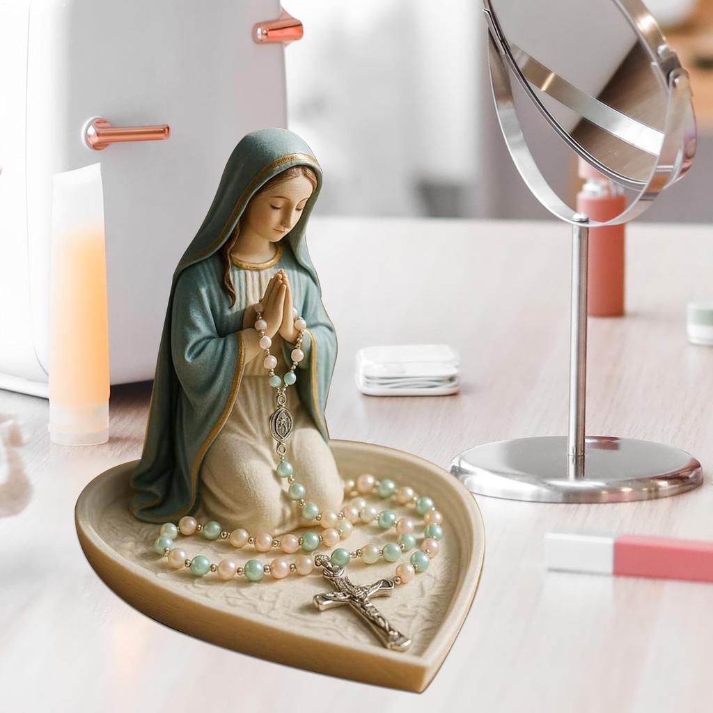 Virgin Mary Rosary Holder Statue Resin Prayer Jesus Rosary Holder Our Lady of Grace Statue Desktop Ornaments Home Decor