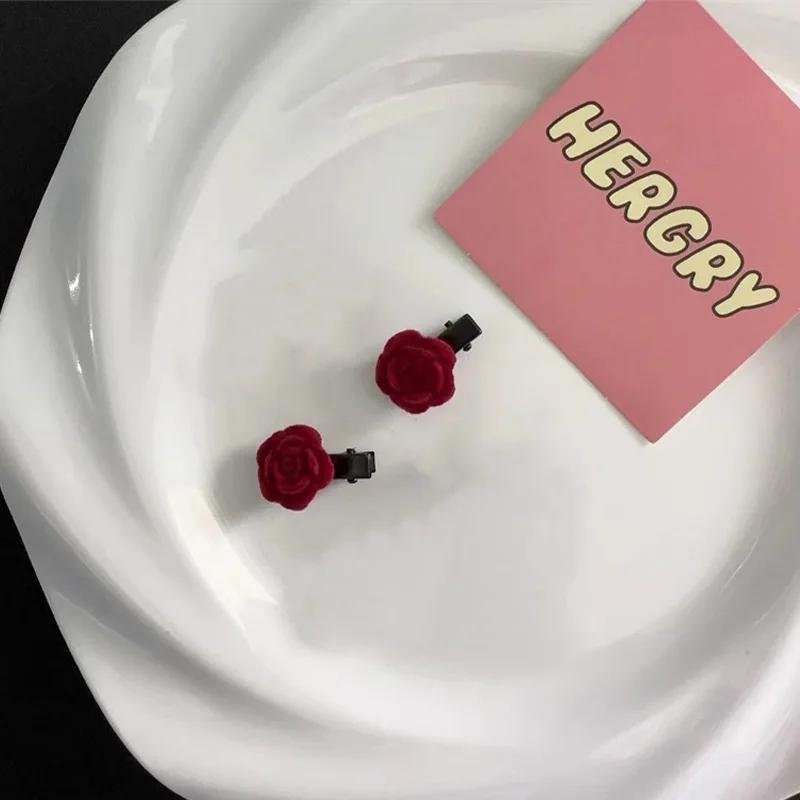 1/10pcs Red Velvet Rose Hair Clips for Women Small Flower Hairpins Girls Elegant Hair Clip Pin Barrette Wedding Hair Accessories