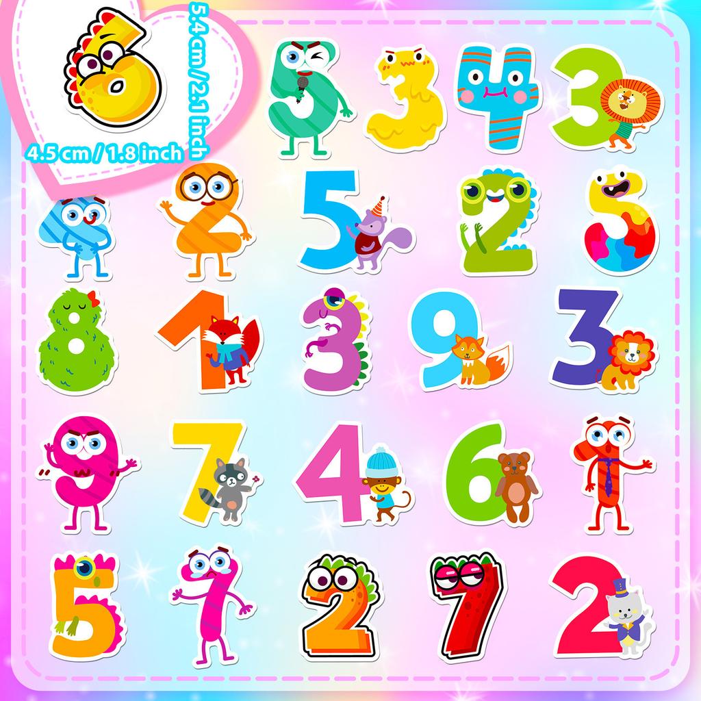 50 Arabic Numerals 1-9 Stickers Color Cute Cartoon Numbers Children's Puzzle Early Education Stickers