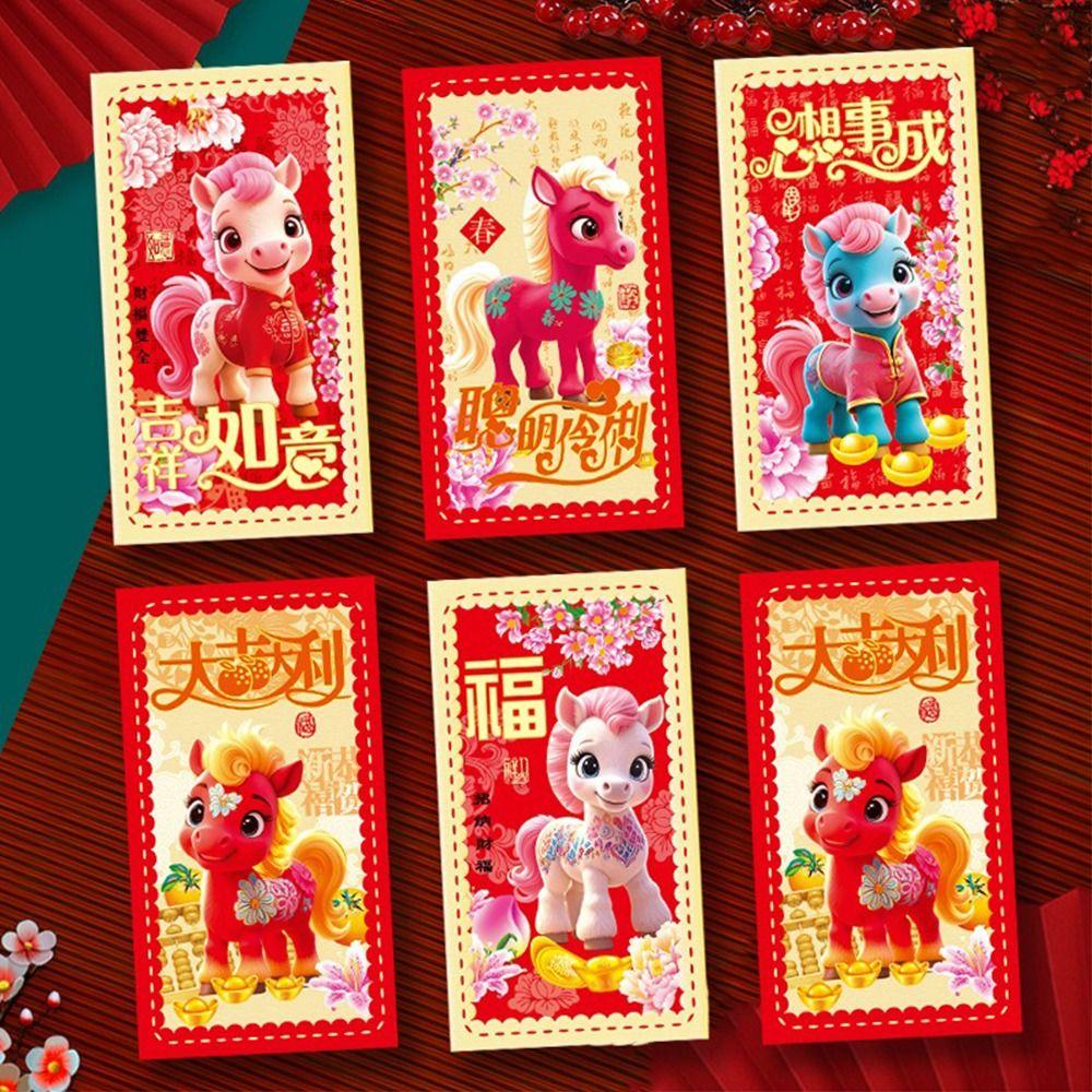 6pcs Cartoon Lucky Red Pocket Blessing New Year Money Bag Money Envelope  Marriage Celebration