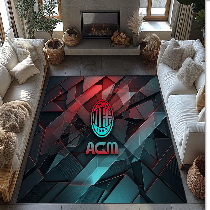 Tapis de zone en flanelle imprimé AC Milan Antidérapant Doux Polyester Tapis de sol Tapis de décoration d'intérieur pour Chambre à coucher Salon Canapé Salle de jeux Décoration de maison