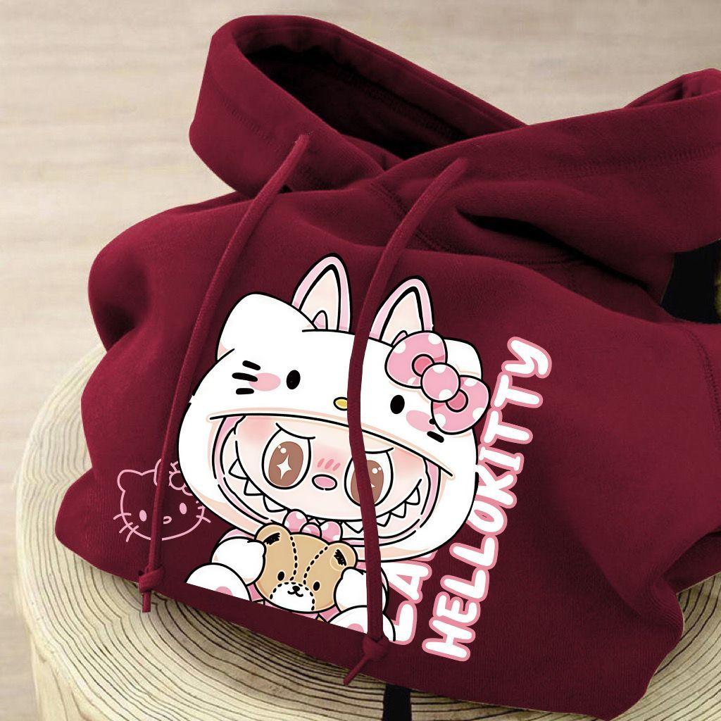 Cute Wine-red Hooded Sweatshirt for Children, Loose and Casual Coat for Boys and Girls In Autumn and Winter