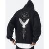 Plus Size Street Men's Hip Hop Retro Spell Crow Totem Print Hooded Sweatshirt