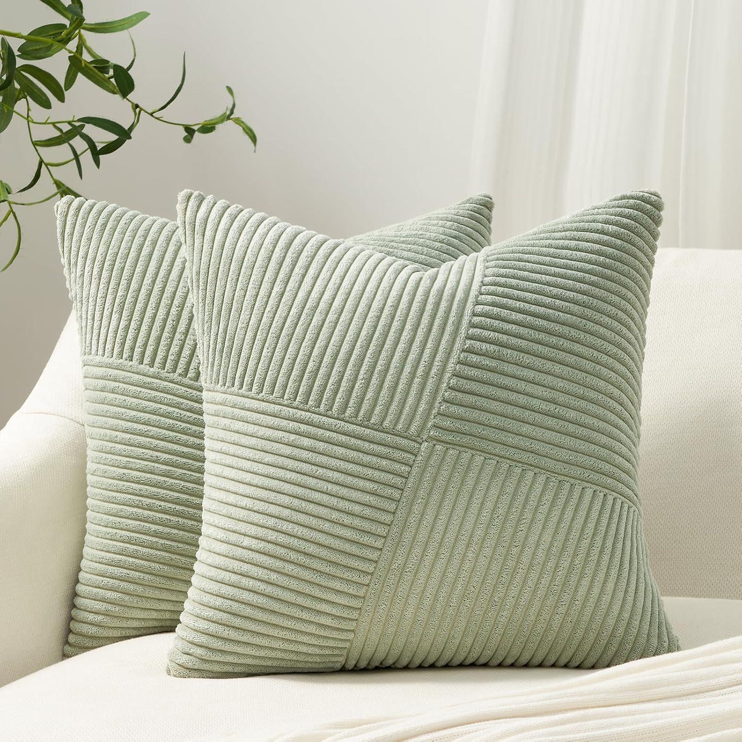

2pcs Bohemian Style Corduroy Throw Pillow Covers, Soft Striped Patchwork Design, Zippered Polyester Square Cushion Cases for Sofa, Bed 2pcs 45X45 without core