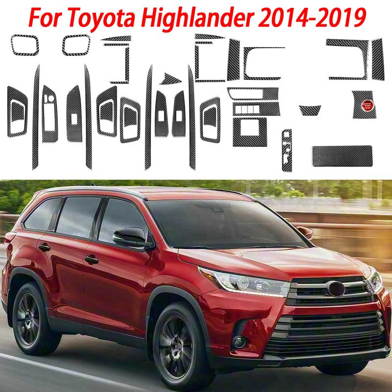 Carbon Fiber Sticker For Toyota Highlander 2014- Car Interior Accessories Dashboard Side Air Vent Window Button Door Panel