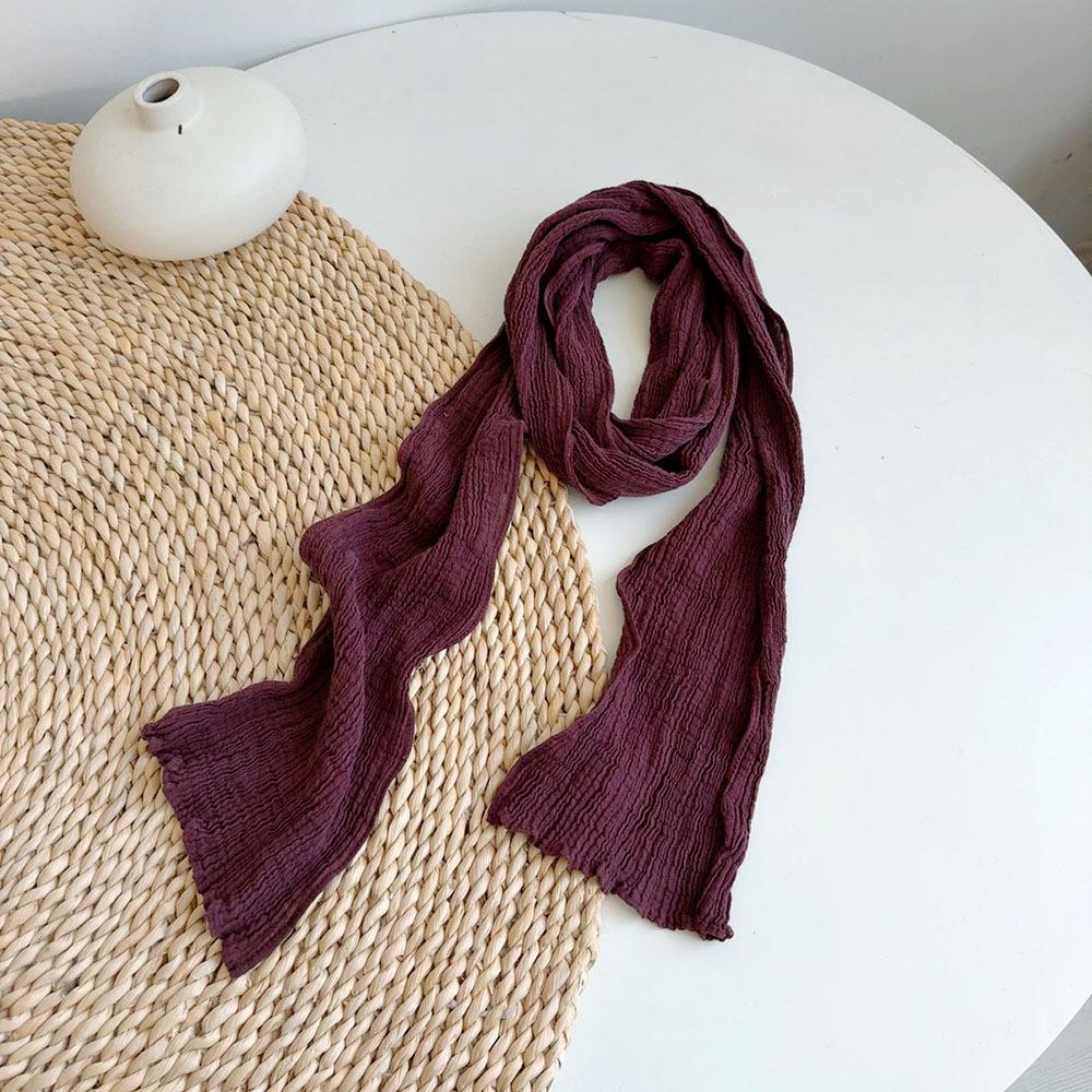 Retro Pleated Ramie Scarf Slender And Narrow Long Silk Scarf Japanese Mori Women Versatile Extended Neck Protector Scarf Shawl