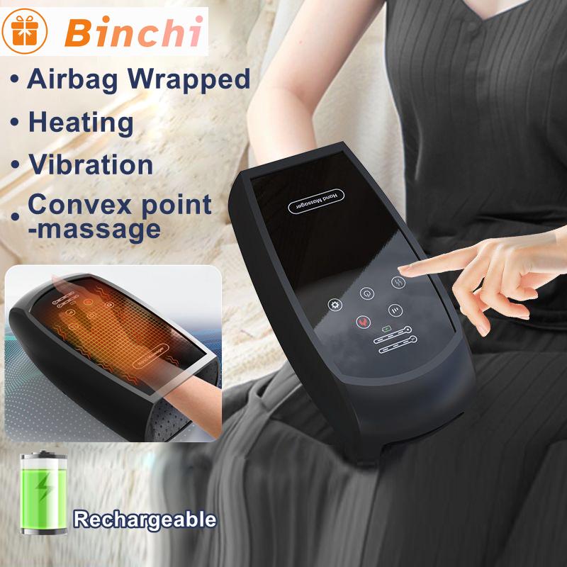Electric Hand Massager with Heated Airbag Compression Acupoint Rechargeable Palm Finger Massage Machine Fatigue Relief
