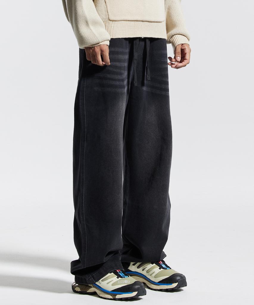 CREAM SODA LAB Basic Washed Wide Elastic Denim Pants Black