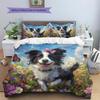 Border Collie and Grassland Pattern Bedding Home Decoration Birthday Gift (1 * Duvet Cover + 2 * Pillowcase, Without Core)