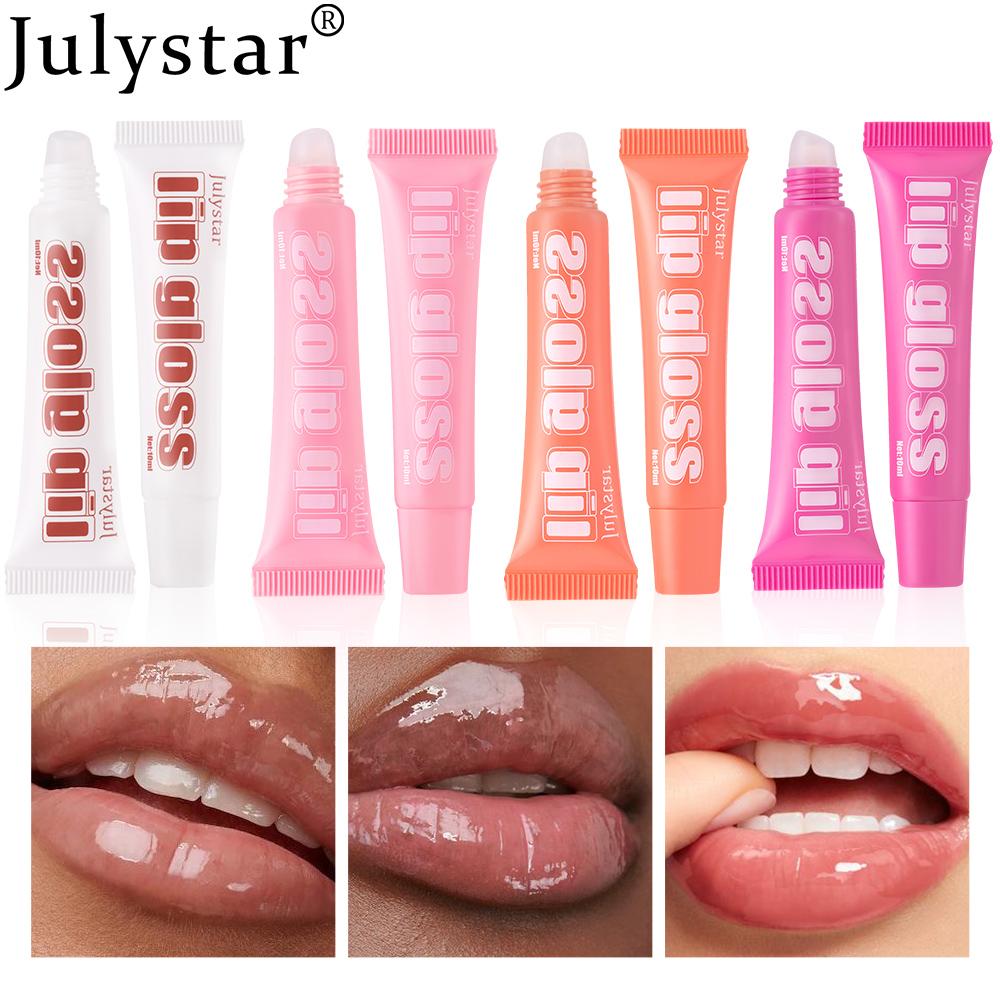Julystar 8 Colors Long-lasting Moisturizing Color Plumping Lip Glaze Watery Transparent Mirror Hose Lip Oil
